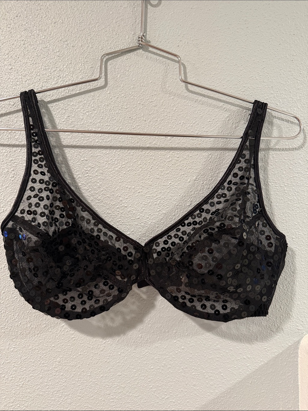 Victoria's Secret Black Sequin Mesh Underwire Bra - Sheer Sparkle